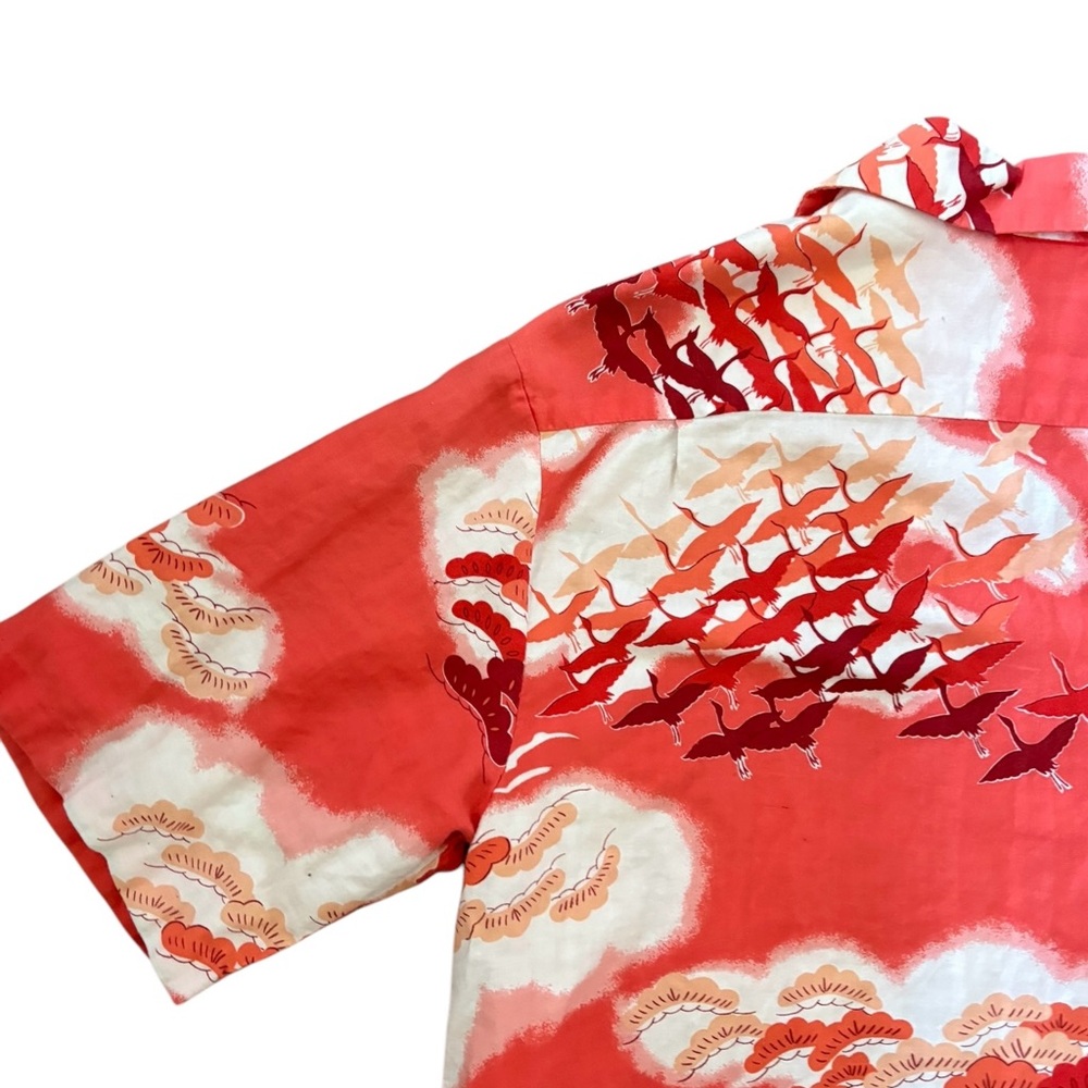 Vintage Pomare Birds /Clouds Button Down Shirt Red/White - Picture 8 of 12